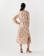 Load image into Gallery viewer, Trapunto Neck Dress in Multi Spring Blooms Italian Silk Shantung
