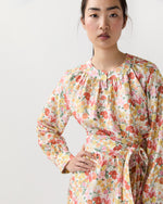 Load image into Gallery viewer, Trapunto Neck Dress in Multi Spring Blooms Italian Silk Shantung
