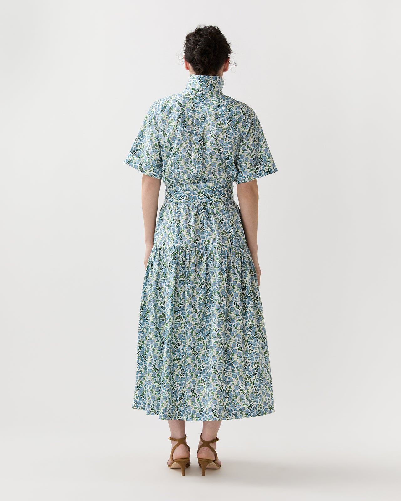 Nathalie Dress in Blue/Green Viger's Vine Liberty Fabric