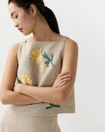 Load image into Gallery viewer, Square Gia Shell in Yellow/Flax Ribbon Embroidered Linen
