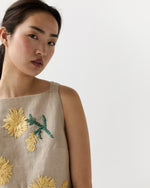 Load image into Gallery viewer, Square Gia Shell in Yellow/Flax Ribbon Embroidered Linen
