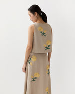 Load image into Gallery viewer, Square Gia Shell in Yellow/Flax Ribbon Embroidered Linen
