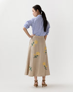 Load image into Gallery viewer, Renee Skirt in Yellow/Flax Ribbon Embroidered Linen
