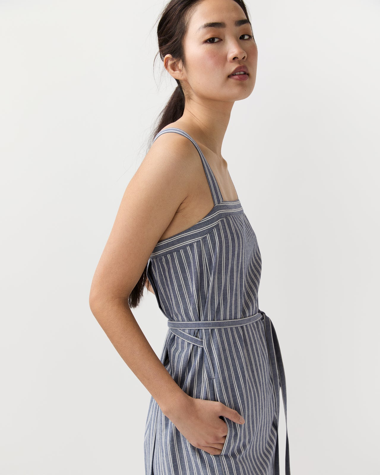 Josie Dress in Navy/Ivory Double Stripe Cotton