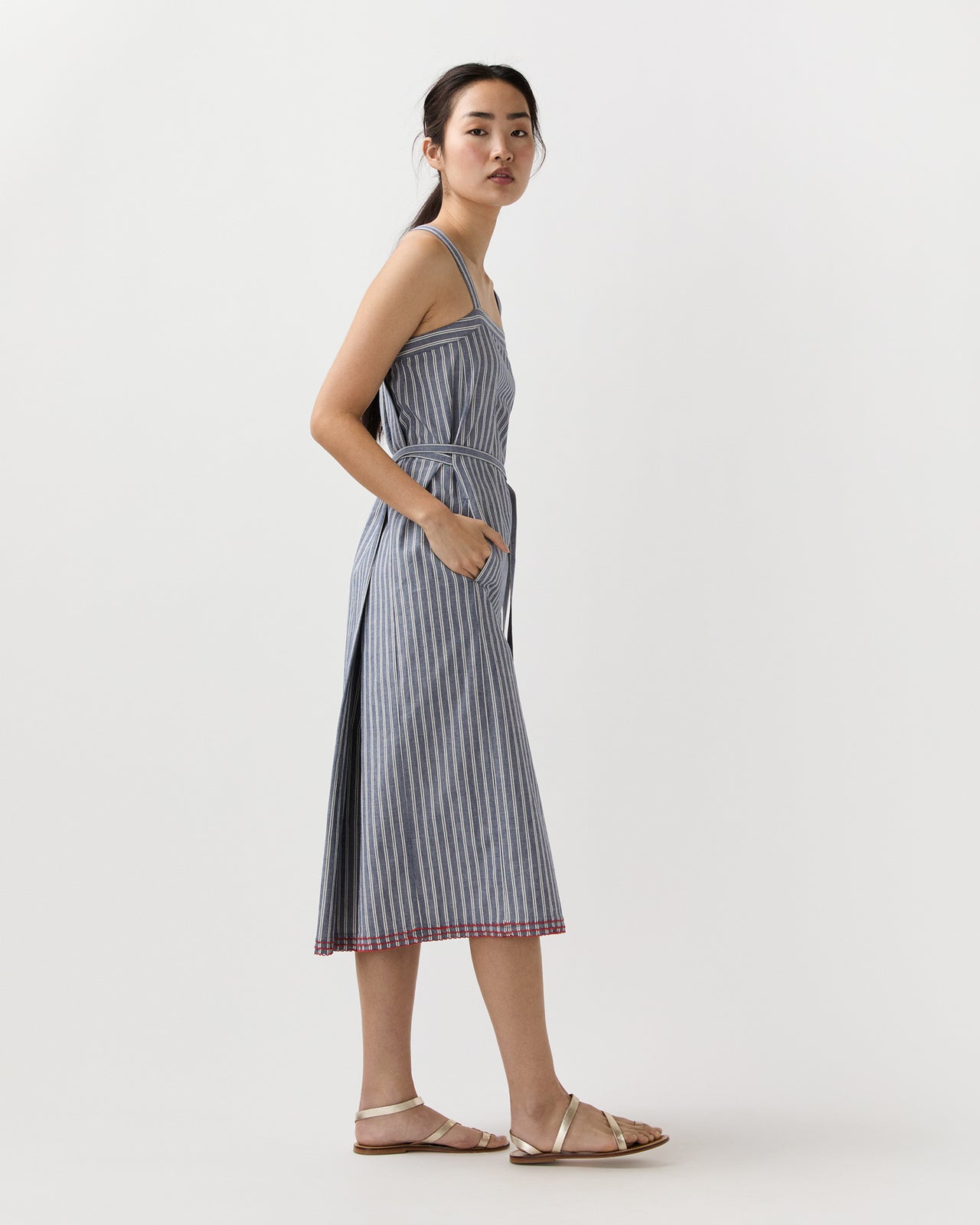 Josie Dress in Navy/Ivory Double Stripe Cotton