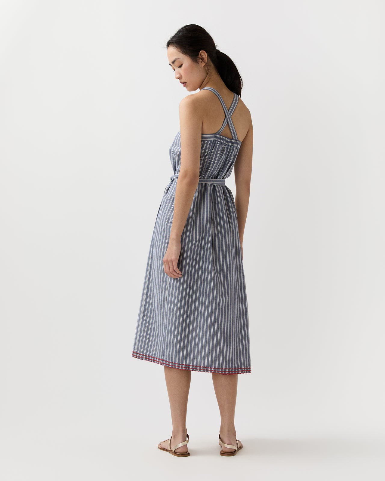 Josie Dress in Navy/Ivory Double Stripe Cotton