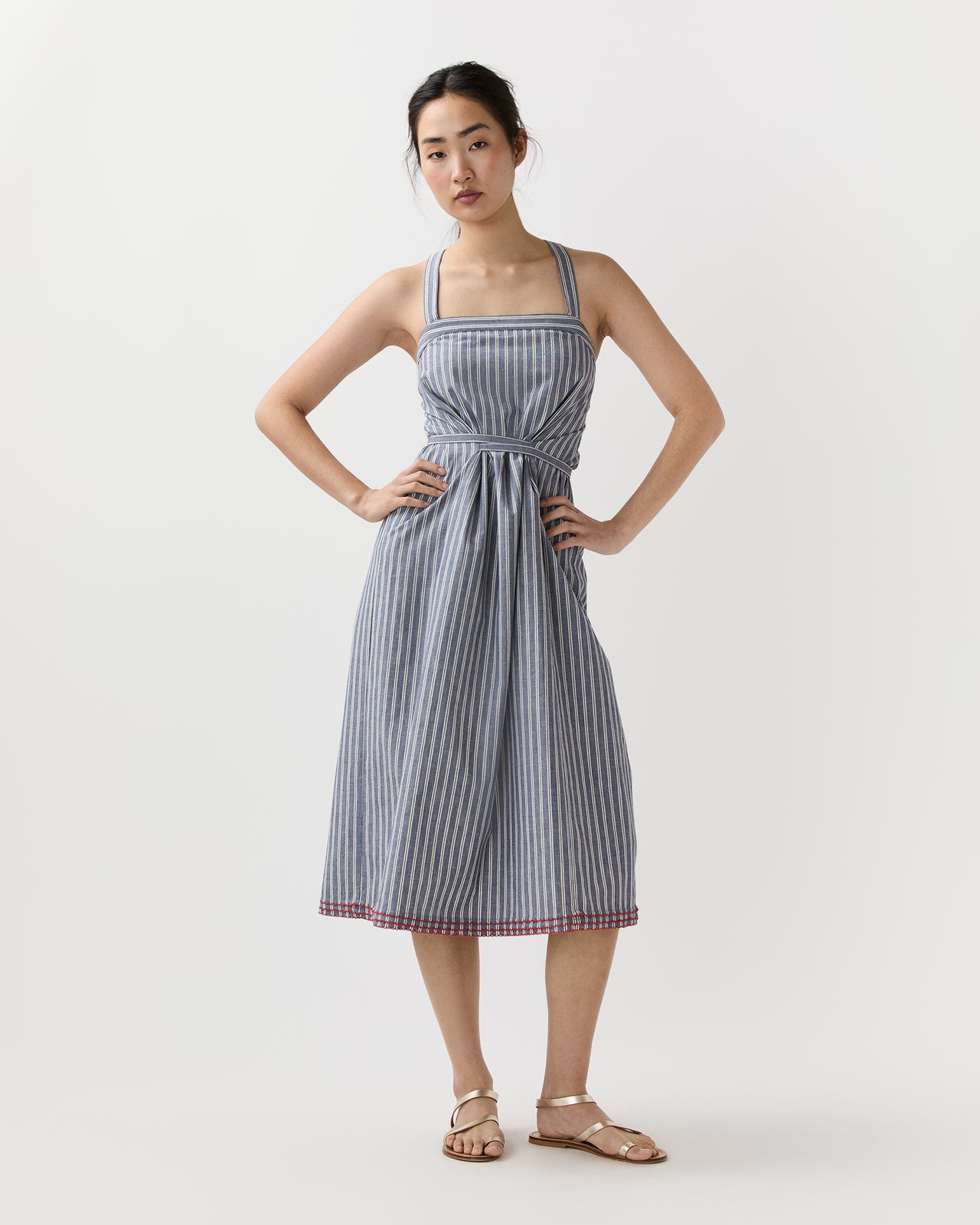 Josie Dress in Navy/Ivory Double Stripe Cotton