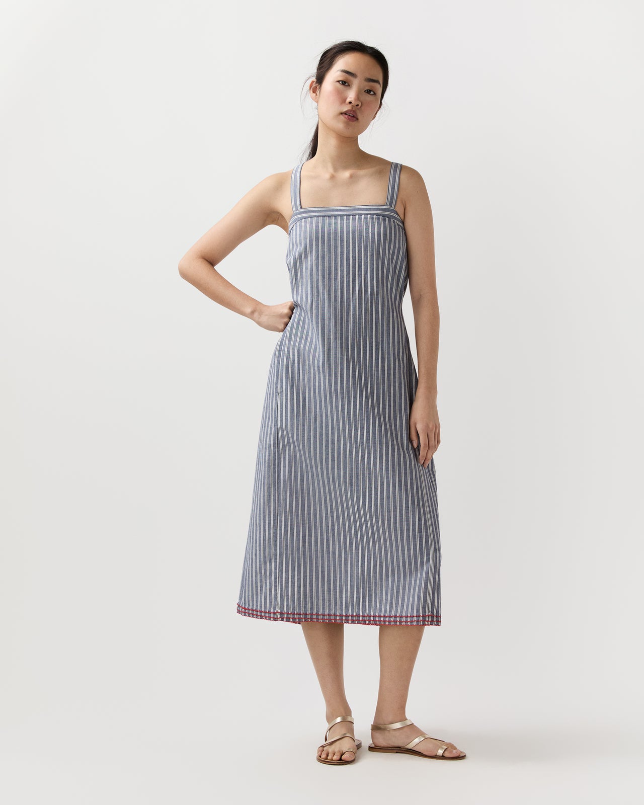 Josie Dress in Navy/Ivory Double Stripe Cotton
