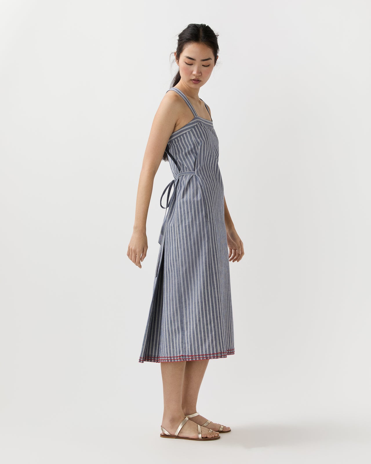 Josie Dress in Navy/Ivory Double Stripe Cotton