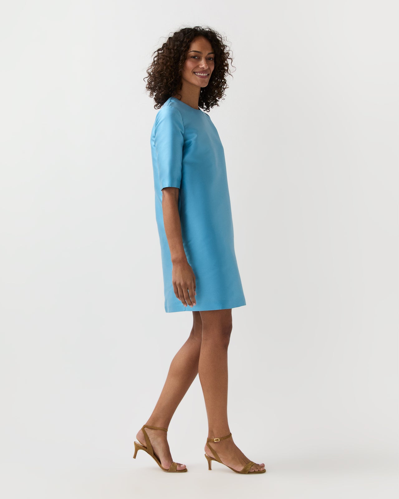 Short Paige Dress in Celest Mikado