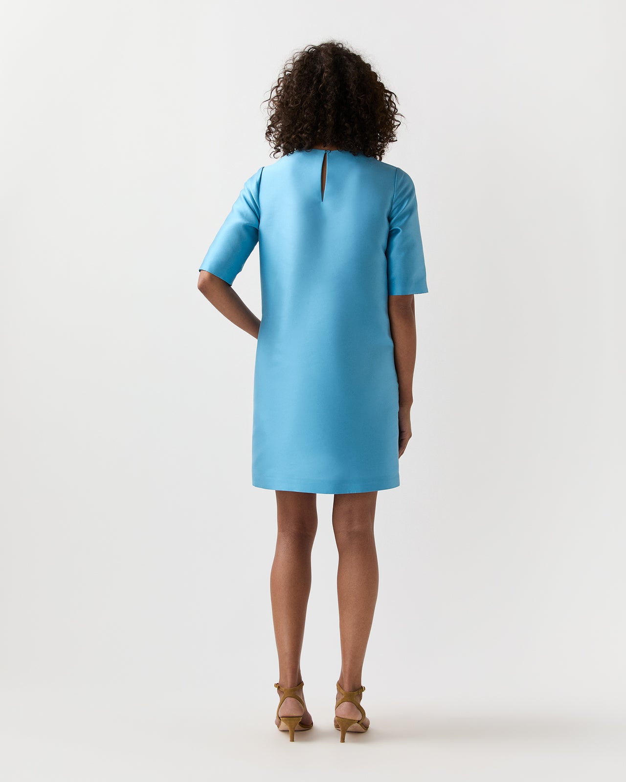 Short Paige Dress in Celest Mikado