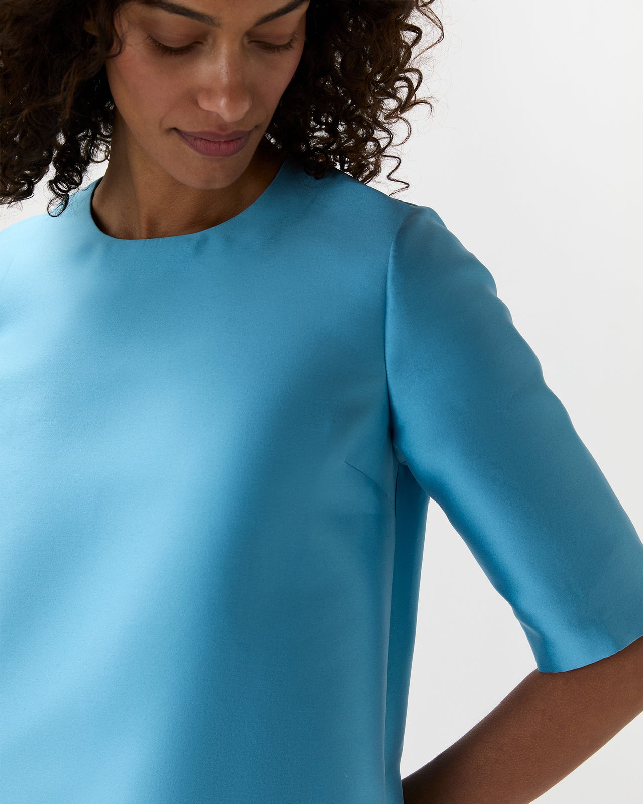 Short Paige Dress in Celest Mikado