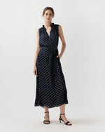 Load image into Gallery viewer, Cali Dress in Navy/Gold Metallic Fil Coupé Georgette
