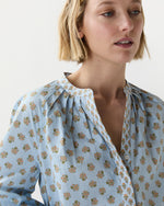 Load image into Gallery viewer, Sienna Top in French Blue/Tangerine Mixed Floral Printed Poplin
