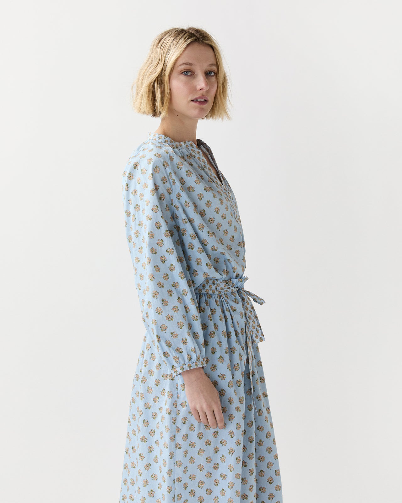 Sienna Top in French Blue/Tangerine Mixed Floral Printed Poplin