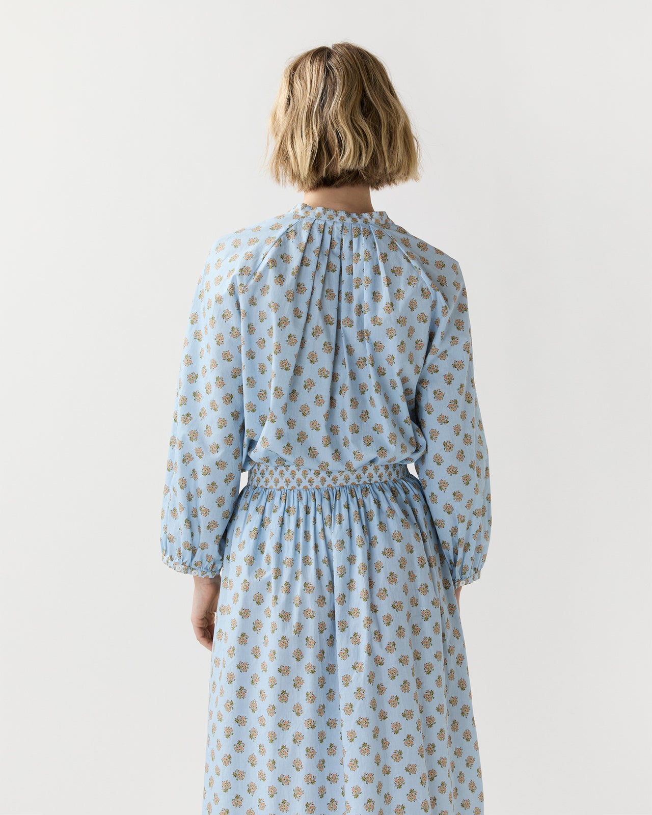 Sienna Top in French Blue/Tangerine Mixed Floral Printed Poplin