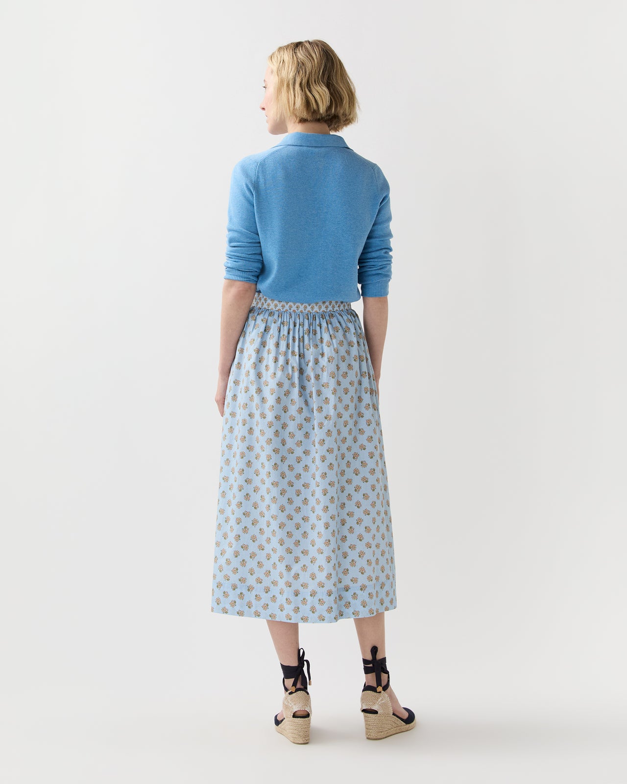 Mathilde Skirt in French Blue/Tangerine Mixed Floral Printed Poplin