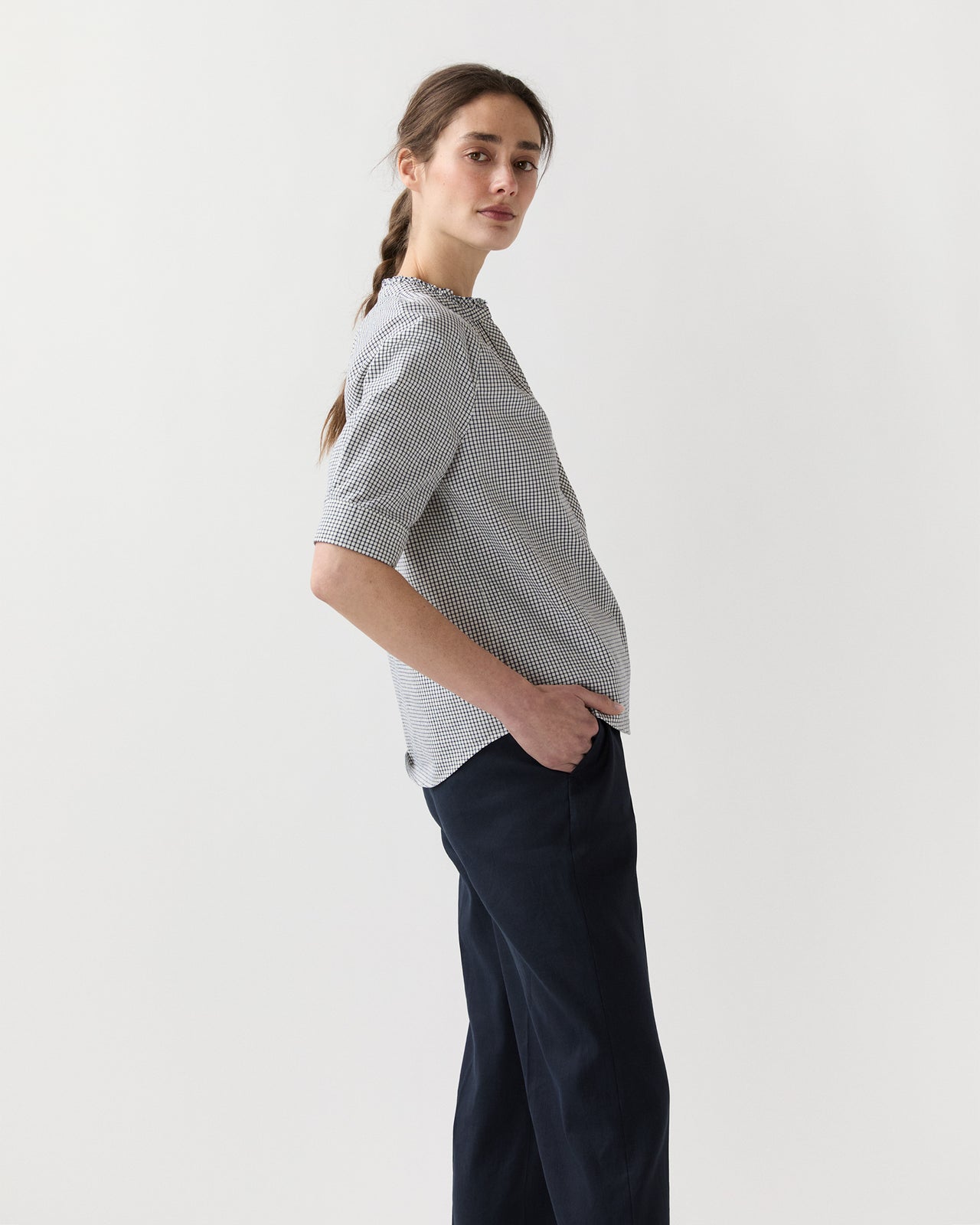 Sage Blouse in Navy/Ivory Graph Check