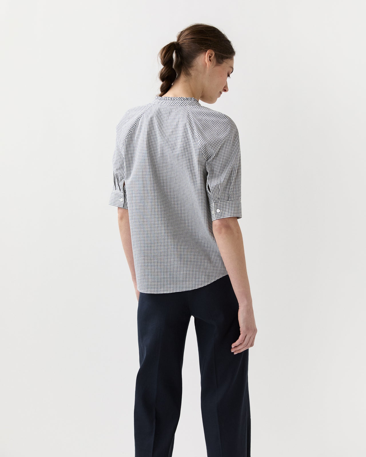 Sage Blouse in Navy/Ivory Graph Check