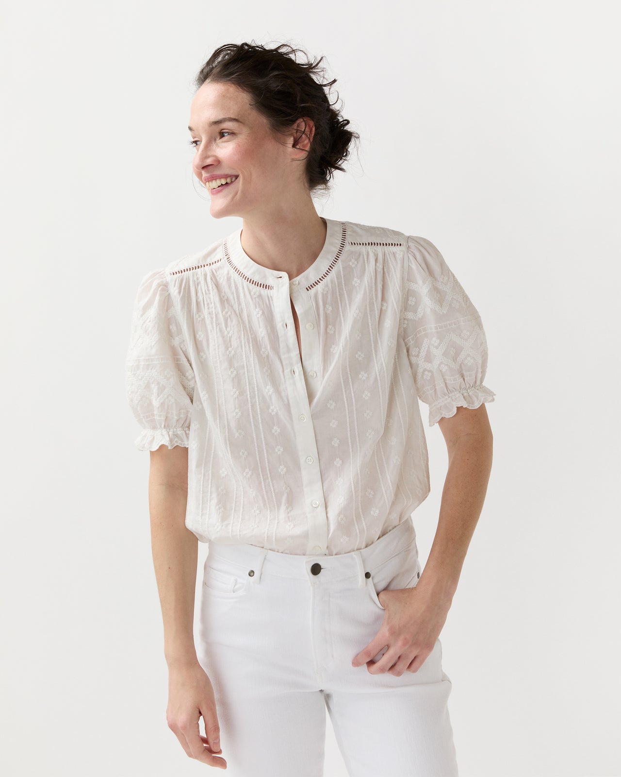 Leonie Blouse in White Embroidered Eyelet