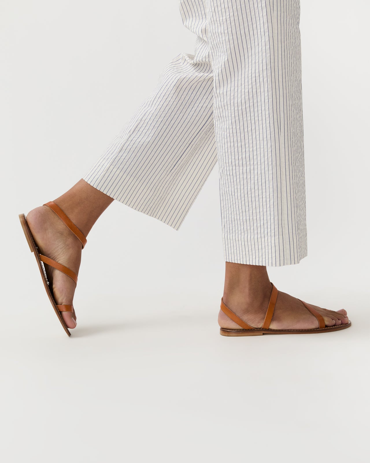 Frankie Cropped Pant in Ivory/Blue Crinkled Stripe