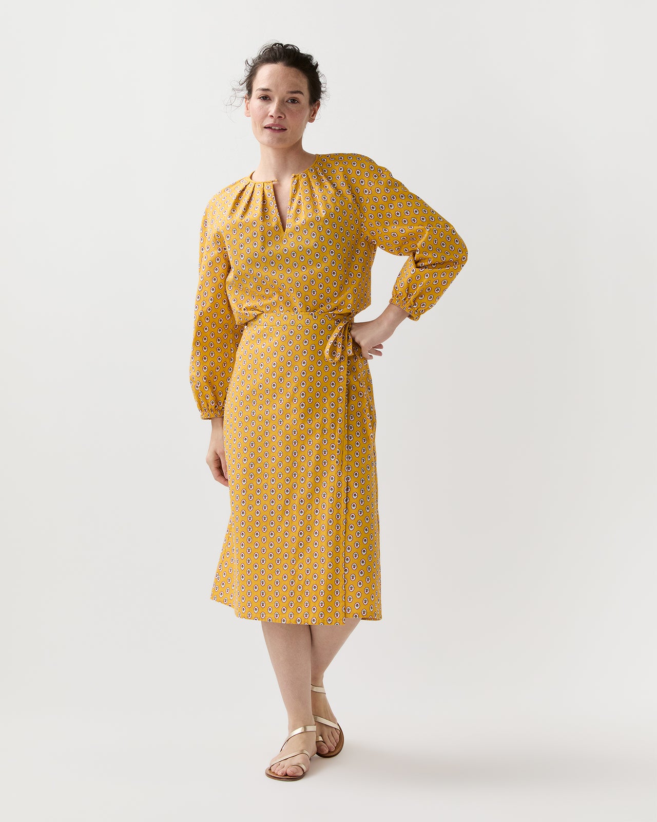 Adley Wrap Skirt in Yellow Provençal Rustic Poplin