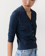 Load image into Gallery viewer, Short-Sleeved Rosie V-Neck Cardigan in Deep Indigo Linen

