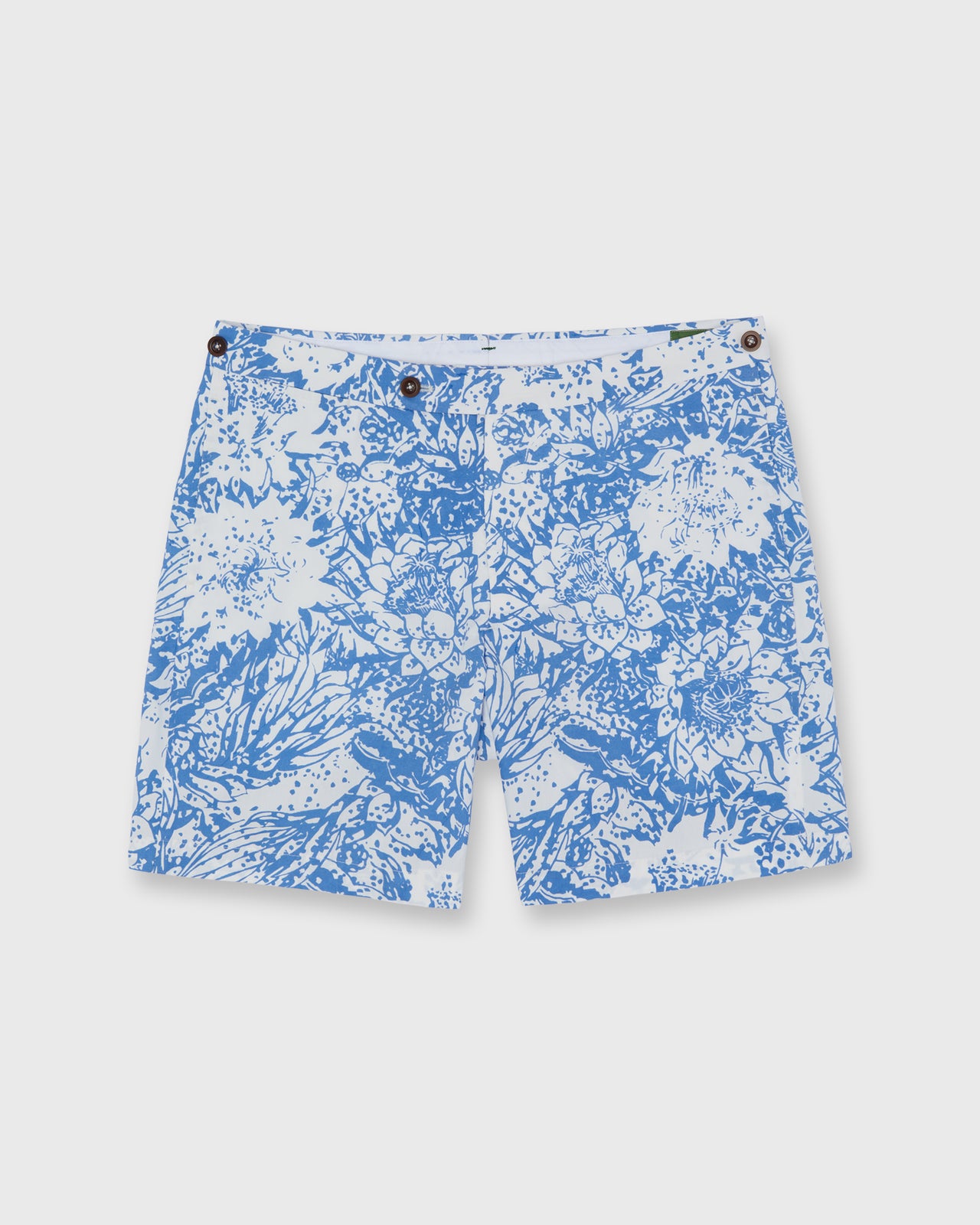 Side-Tab Sport Short in Blue Bahamian Hand Printed Cotton