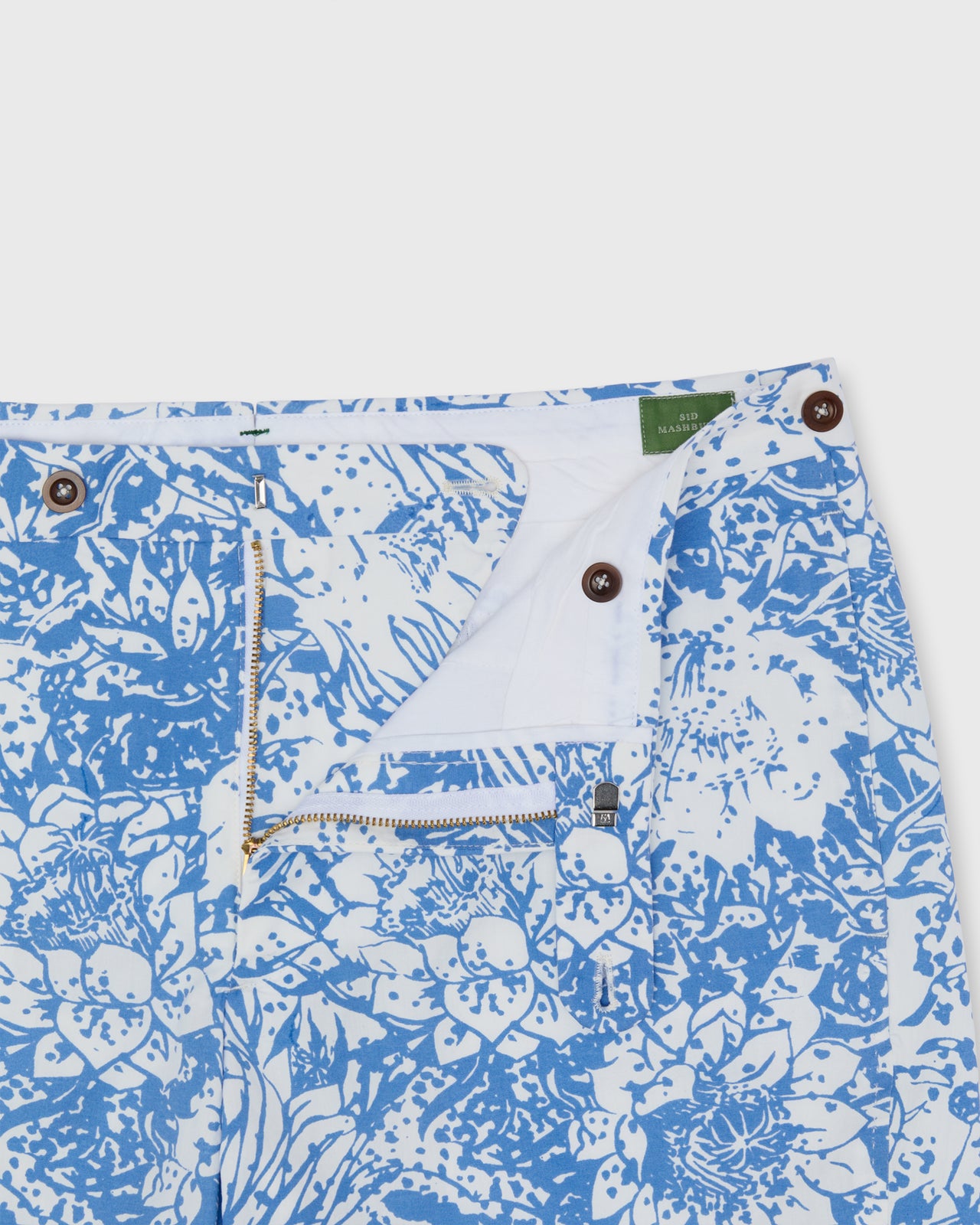 Side-Tab Sport Short in Blue Bahamian Hand Printed Cotton