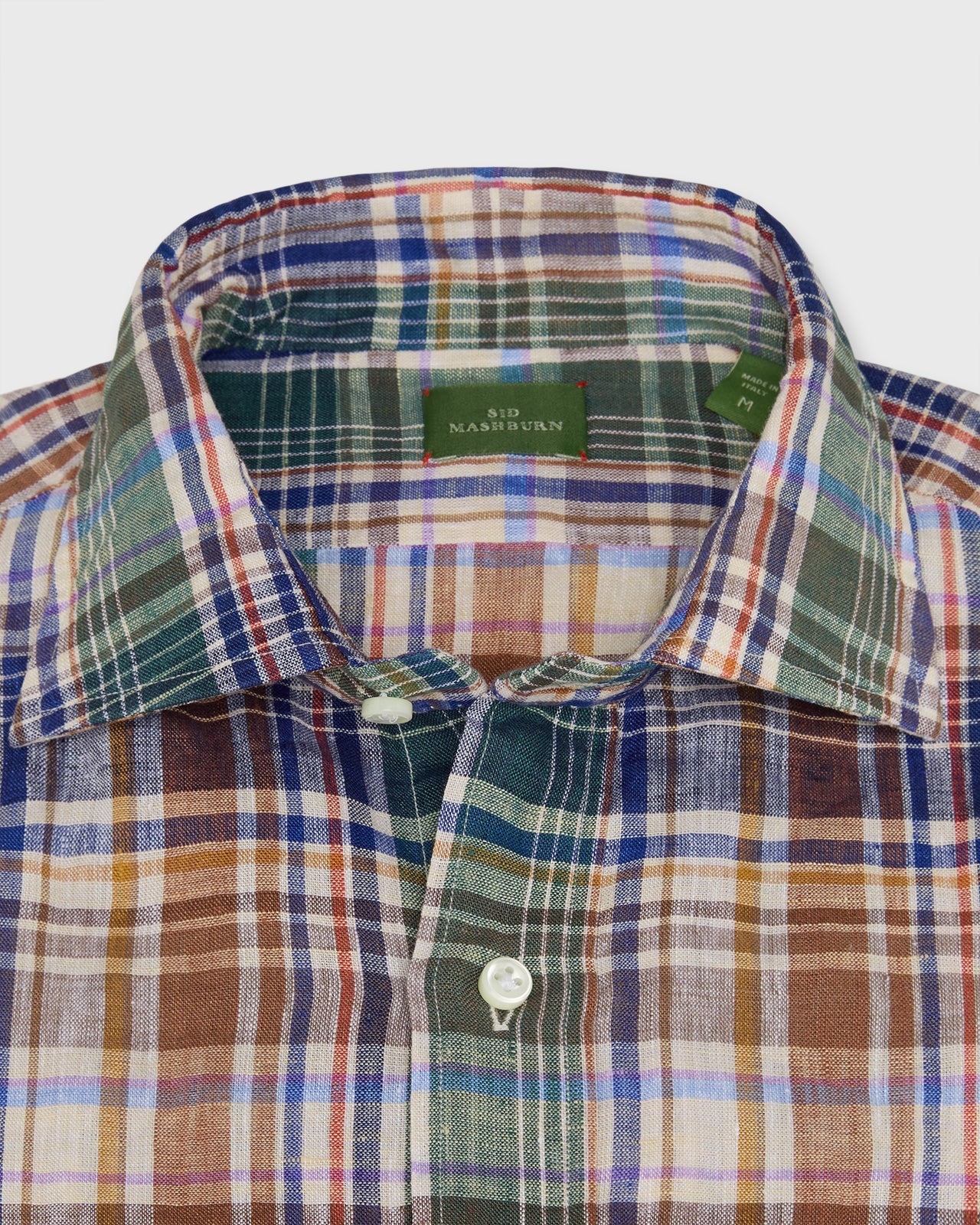 Otto Handmade Sport Shirt in Brown/Blue/Lavender Plaid Linen