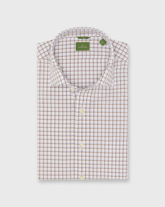 Slim-Fit Spread Collar Sport Shirt in Brown/Sky/Pink Windowpane Poplin