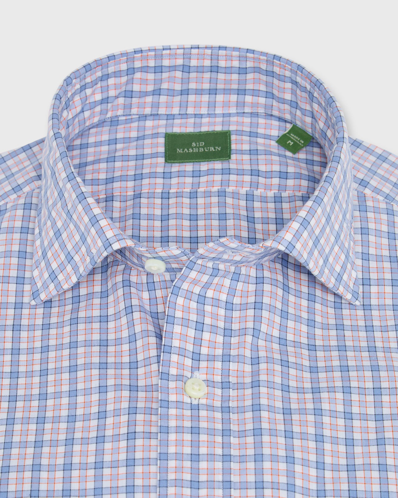 Spread Collar Sport Shirt in Blue Multi/Orange Check Poplin