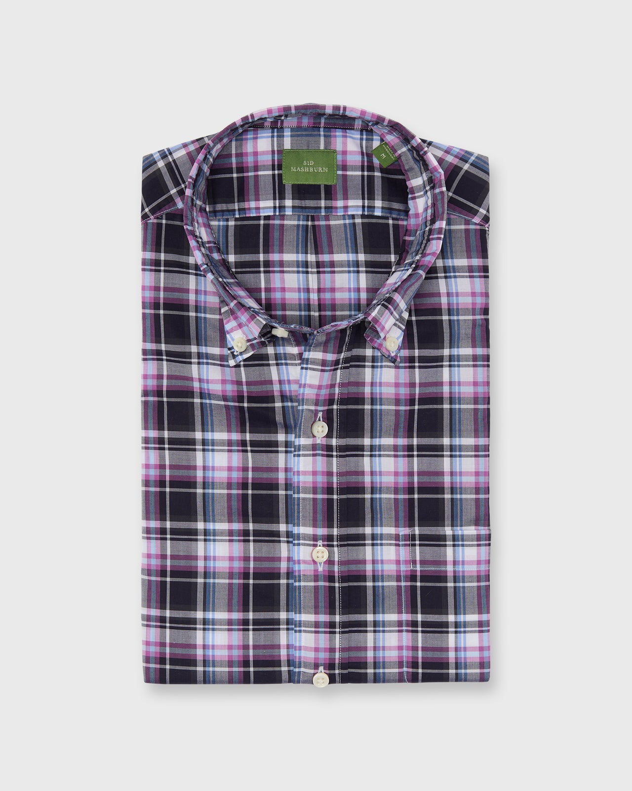 Button-Down Sport Shirt in Navy/Berry/White Plaid Poplin