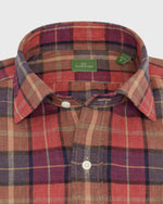 Load image into Gallery viewer, Spread Collar Sport Shirt in Red/Merlot/Khaki Plaid Linen
