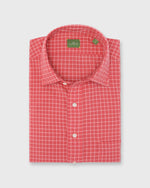 Load image into Gallery viewer, Handmade Spread Collar Sport Shirt in Coral/Bone Windowpane Madras

