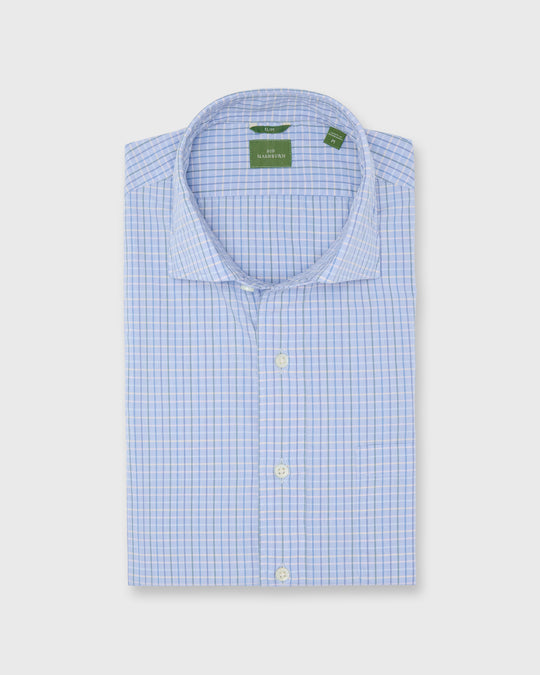 Slim-Fit Spread Collar Sport Shirt in Heather Sky/Green/Blue Multi Tattersall Poplin