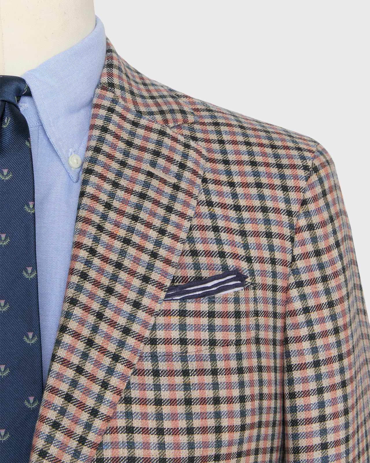Virgil No. 2 Jacket in Oat/Blue/Pink Check Hopsack