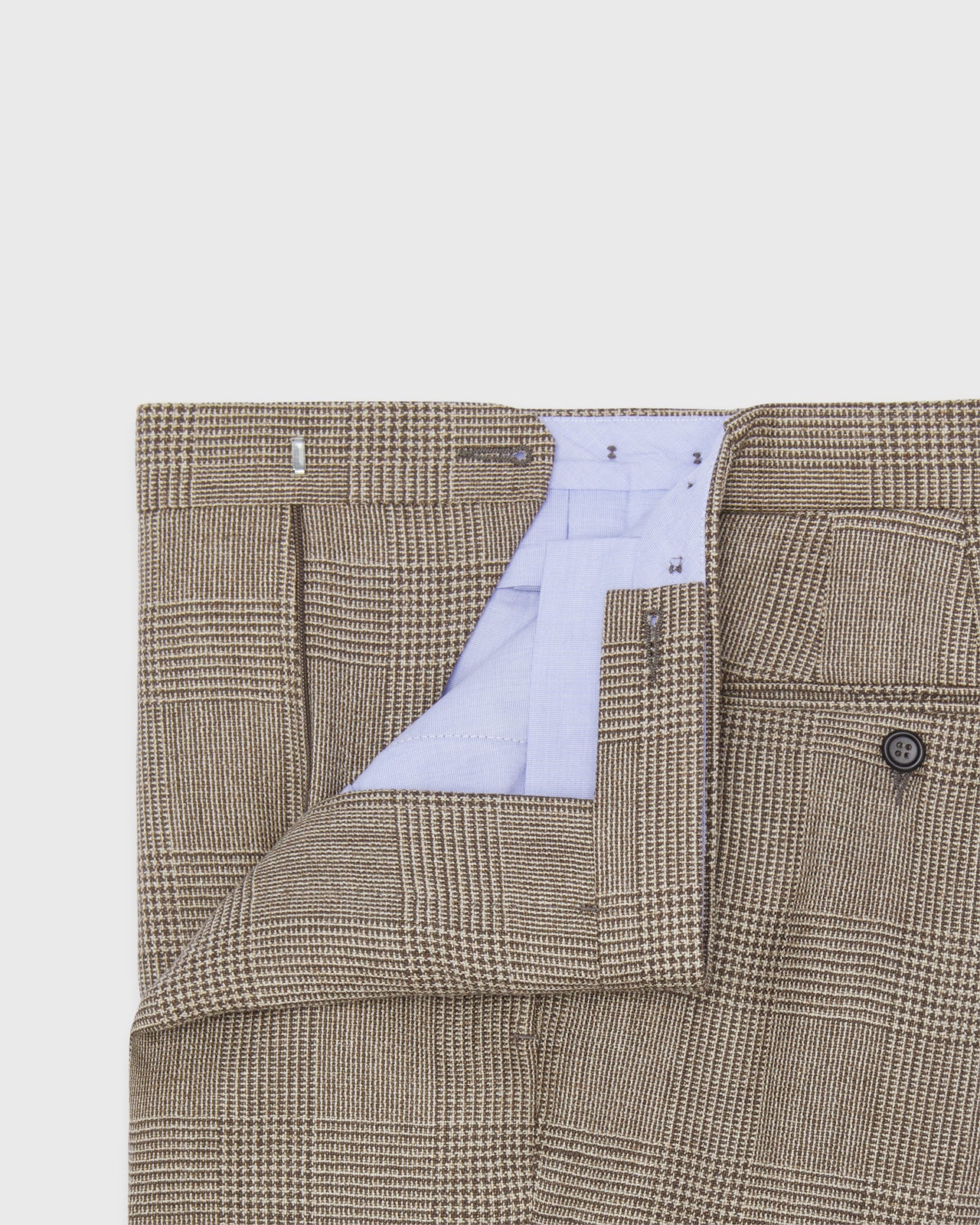 Side-Tab Dress Trouser in Chocolate/Flax Glen Plaid Hopsack
