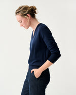 Load image into Gallery viewer, Kate V-Neck Sweater in Navy Escorial Wool
