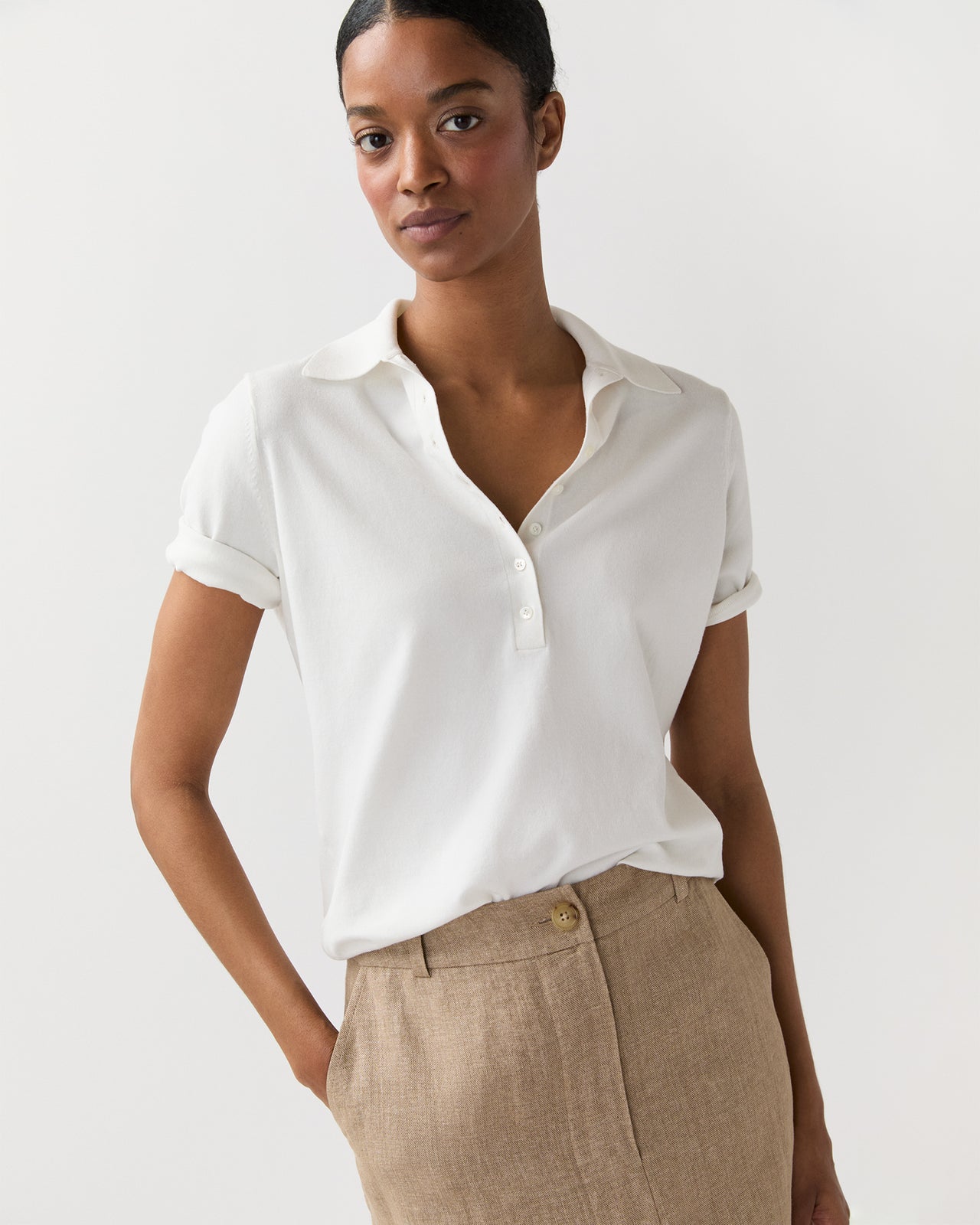 Tasha Polo in Chalk Ice Cotton