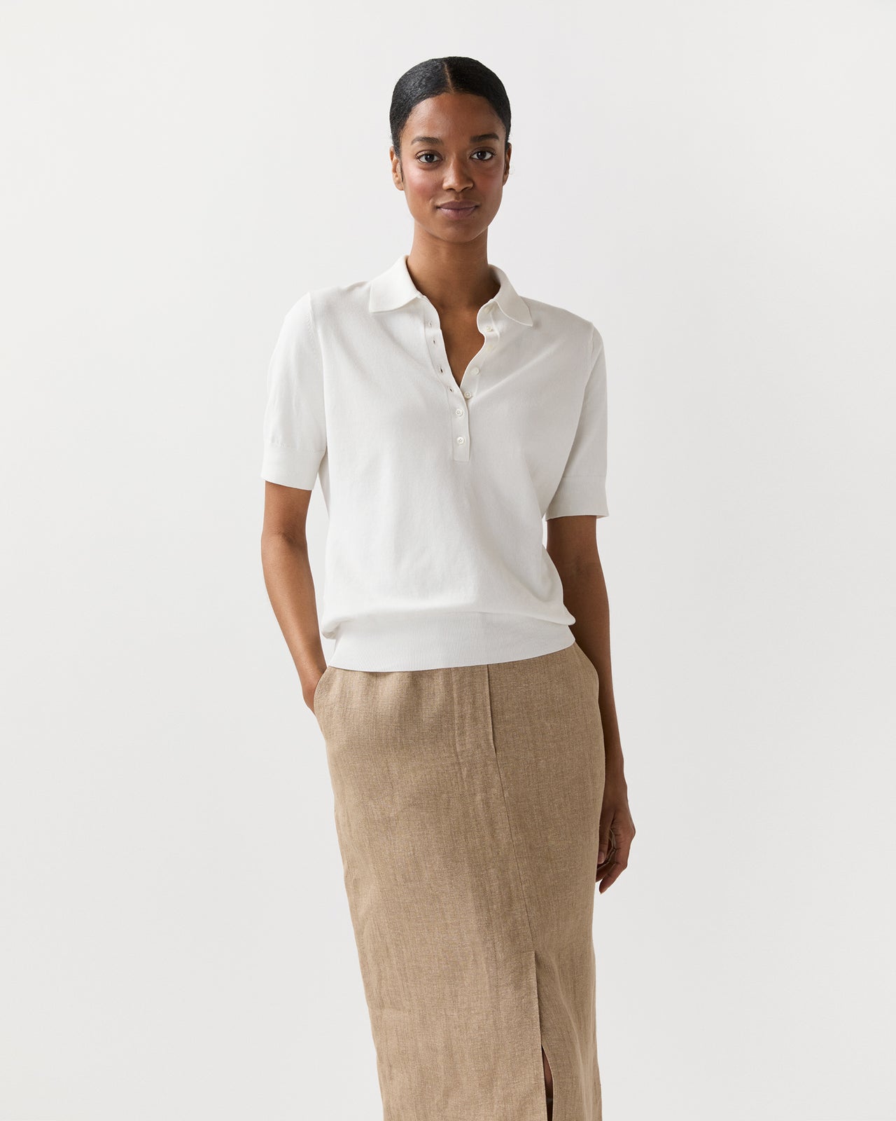 Tasha Polo in Chalk Ice Cotton