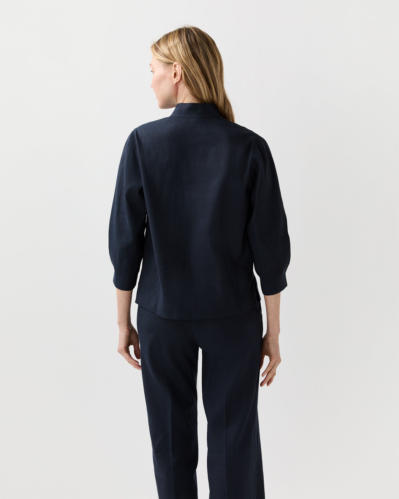 3/4-Sleeved Violetta Top in Navy Stretch Cotolino