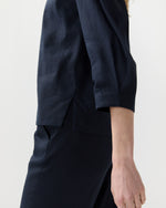 Load image into Gallery viewer, 3/4-Sleeved Violetta Top in Navy Stretch Cotolino
