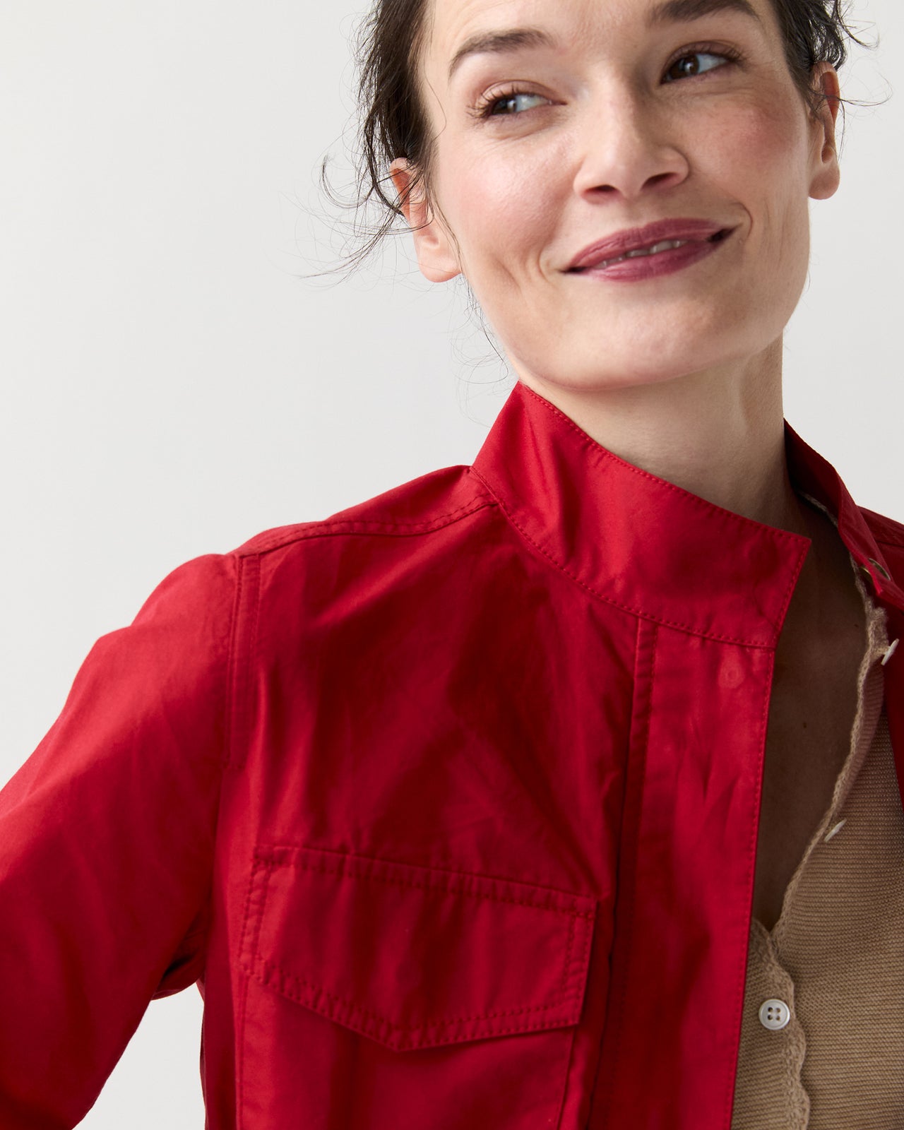 M65 Jacket in Red Dry Waxed Poplin
