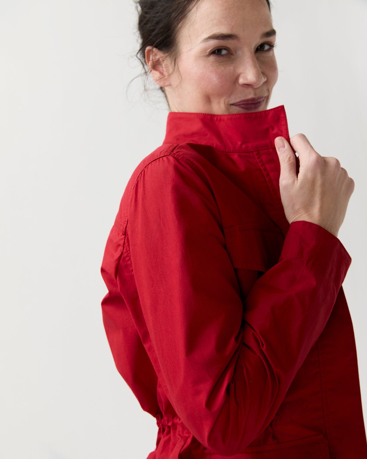 M65 Jacket in Red Dry Waxed Poplin