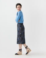 Load image into Gallery viewer, Aurora Skirt in Indigo Floral Sequin Embroidered Twill
