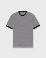 Load image into Gallery viewer, Short-Sleeved Crewneck Sweater in Navy/Chalk Stripe Cotton
