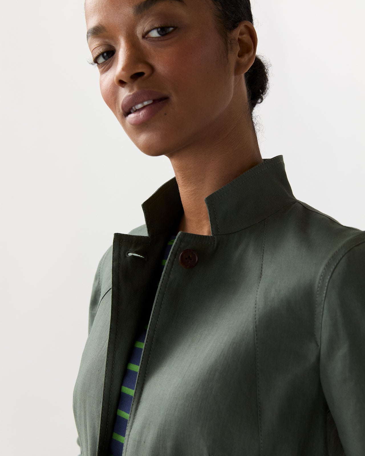 Cecile Jacket in Olive Stretch Cotolino