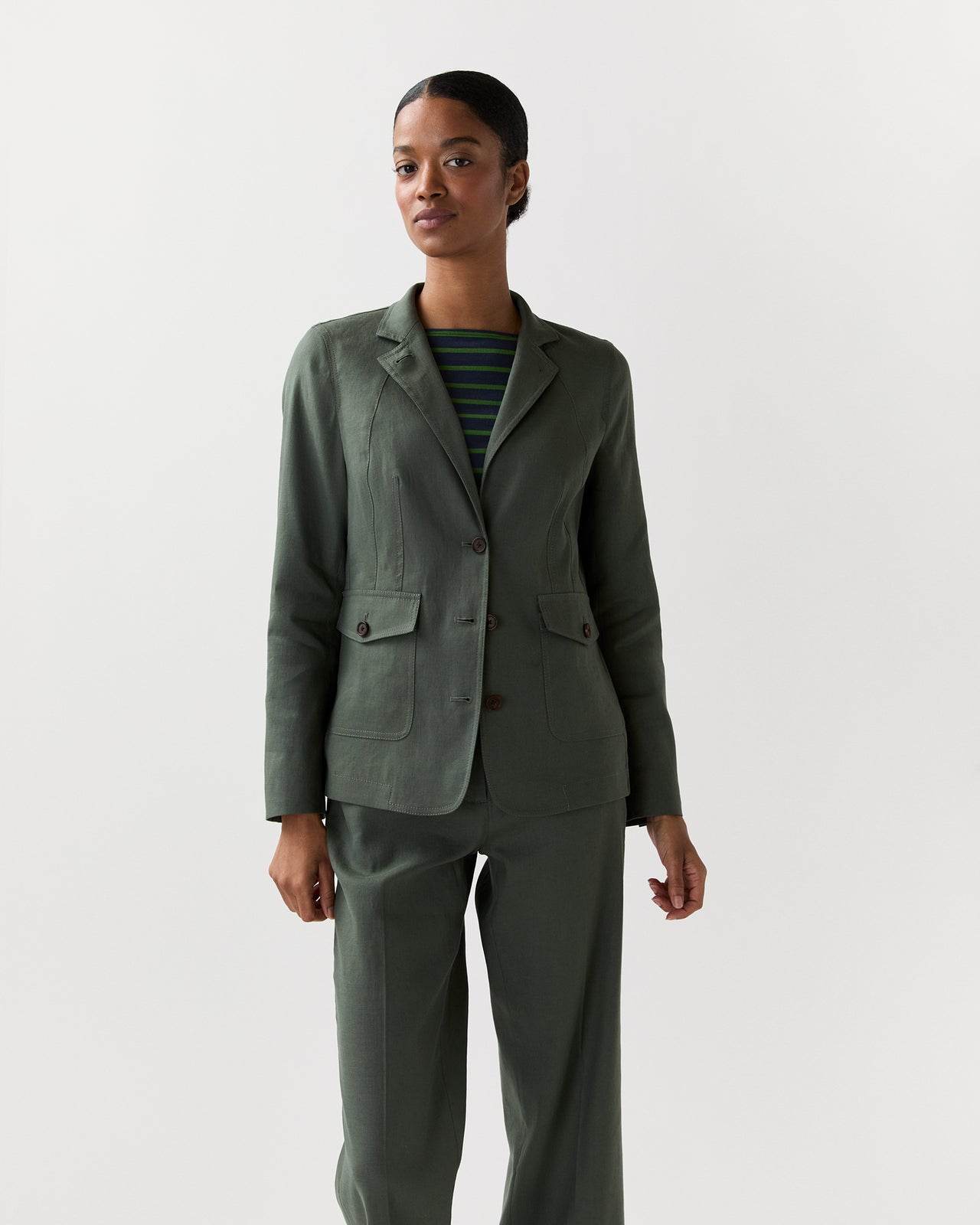 Cecile Jacket in Olive Stretch Cotolino