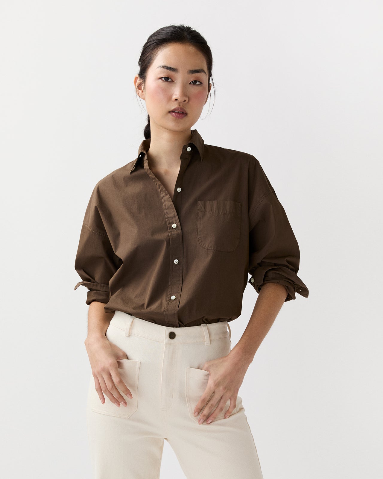 Weekender Shirt in Brown Cotton/Nylon Poplin